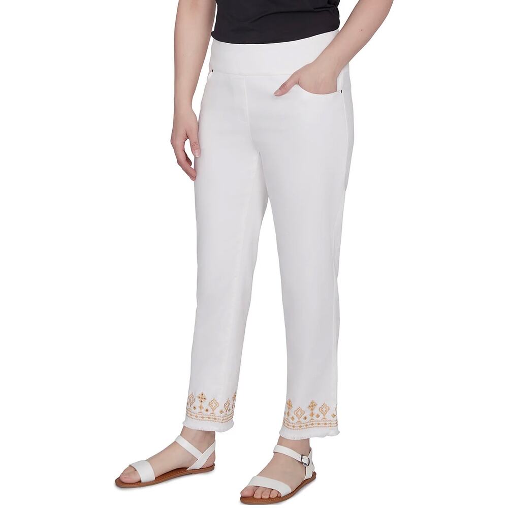 Ruby Road Missy Keep It Natural White Embellished Ankle Pant NWT